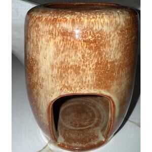 Studio Pottery Signed Tea Light Candle Holder Heavy 5” Primitive Brown Glazed